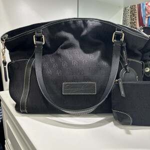 Dooney & Bourke Black Coated Canvas Tote Double Handle Side Pockets Zip Pounch